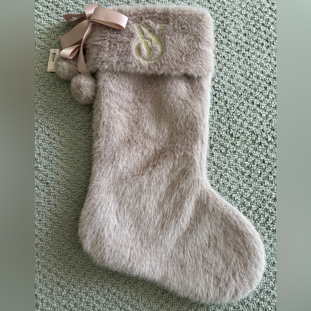 NWT Victoria's Secret Pink Faux Fur Monogram Holiday Stocking
